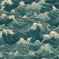 Captivating Drawing of Rolling Ocean Waves photo