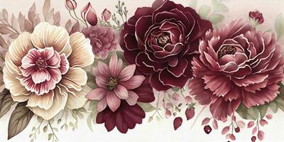 Romantic Watercolor Flowers in Blush and Burgundy Tones photo