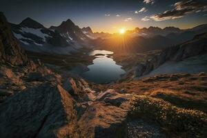 majestuoso amanecer en el alto Alpes foto