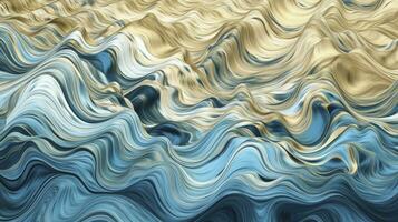 Blue and Gold Volumetric Waves Texture Imitating Watercolor photo