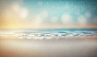 Calm Beach Seascape with Blurred Bokeh Lights and Soft Sand Foreground photo