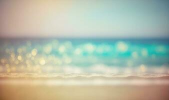 Calm Beach Seascape with Blurred Bokeh Lights and Soft Sand Foreground photo