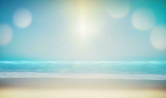 Calm Seascape with Abstract Bokeh Lights and Blurred Beach Background photo