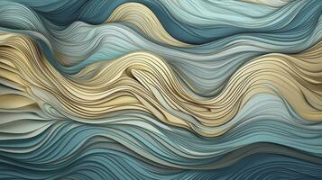 Blue and Gold Volumetric Waves Texture Imitating Watercolor photo