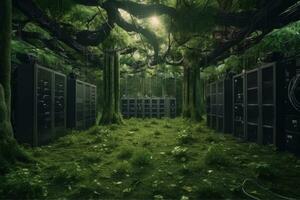 Green Computing in a Server Room Filled with Grass and Trees photo