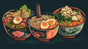 Delicious Cartoon Asian Noodle Ramen Bowl for Food Lovers photo