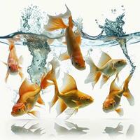 Vibrant Goldfish Swimming in Clear Water on White Background photo