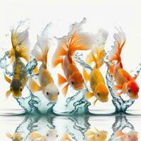 Vibrant Goldfish Swimming in Clear Water on White Background photo
