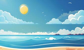 Sunny Island Getaway A Cartoon Beach Scenery with Clear Blue Sky and Ocean photo