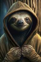 Adorable Sloth Wearing a Hoodie in a Realistic Photo