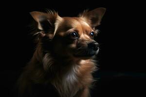 Cinematic Shot of Small Dog on Dark Background Perfect for Posters and Invitations Generative AI photo