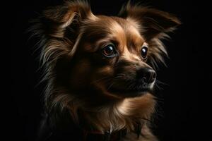 Cinematic Shot of Small Dog on Dark Background Perfect for Posters and Invitations Generative AI photo