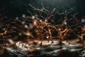 Cinematic Shot of Highly Detailed Brown Nerve Cells photo