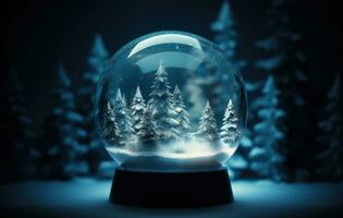 Ethereal Blue Christmas Tree Ornament in Snowy Landscape photo
