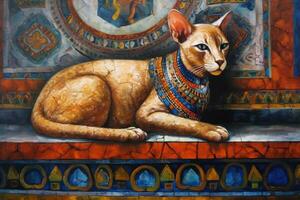 Whimsical Interpretation of a Sphinx Cat in Oil Painting photo