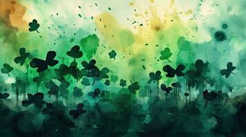 Abstract Watercolor Style Background with Clover Leaves for St Patricks Day photo