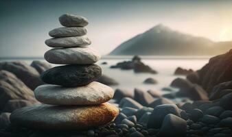armonioso zen piedras con sereno mar ver como soñador antecedentes foto