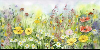 Vibrant Wildflower Garden Painting in Watercolors on Canvas photo