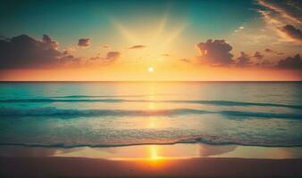 Ethereal Sunrise over Miami Beach Ocean as Dreamy Background photo