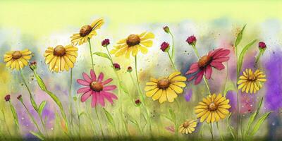 Vibrant Wildflower Garden Painting in Watercolors on Canvas photo