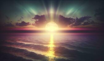 Ethereal Sunset Over the Sea A Dreamy Background for Your Designs photo