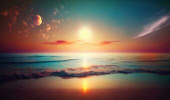 Ethereal Sunset Over the Sea A Dreamy Background for Your Designs photo