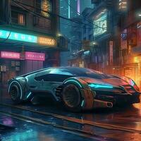 futurista cyberpunk ciudad con súper exótico coche concepto Arte ilustración foto