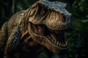 feroz tirano saurio Rex en cinematográfico detalle Listo a ataque foto