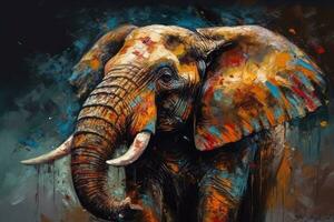 Contemporary Oil Painting of an Elephant with Textured Paint Strokes photo