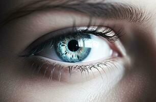 cautivador humano ojo en ligero gris y azur foto