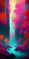 Vibrant Waterfall Painting in a Forest photo