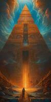 Majestic Portal Suspended Above Towering Pyramid photo