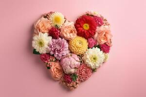 HeartShaped Mothers Day Flower Arrangement on Light Pink Background photo