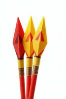 Fun Dart Game with Three Small Darts in Red and Yellow photo