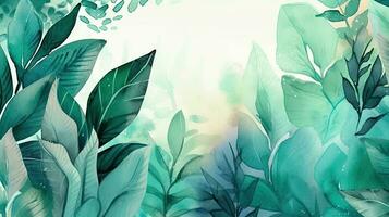 Tropical Watercolor Leaves Background with Space for Text  Ideal for Weddings and Ceremonies photo