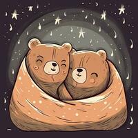 Cozy Bears Sleeping Under Starry Blanket photo