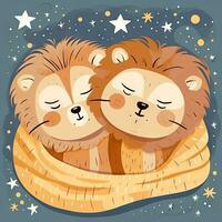 Sleeping Lion Cubs Cuddled Under Starry Blanket photo