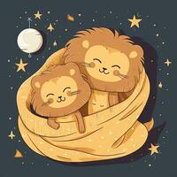 Sleeping Lion Cubs Cuddled Under Starry Blanket photo