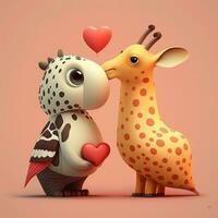 Cute Valentines Day Cartoon Animals in Kawaii Style photo