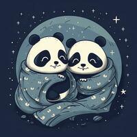 Cozy Panda Naptime Two Pandas Cuddling Under Starry Blanket photo