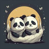 Cozy Panda Naptime Two Pandas Cuddling Under Starry Blanket photo