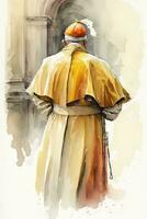 Serene Back View of the Vatican and Pope in Watercolor photo