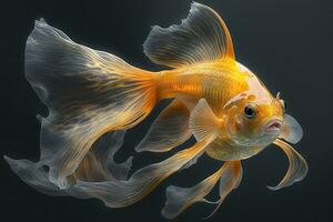 HyperRealistic Veil Tail Goldfish Swimming in Dark Water photo