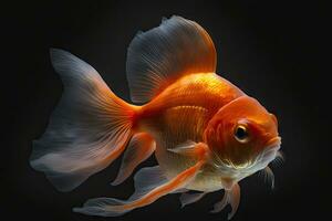 HyperRealistic Orange Goldfish with Veil Tail Swimming in Dramatic Lighting photo