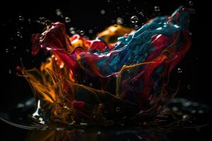 Colorful Fluid Motion on Glossy Black Background photo