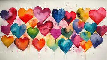 Colorful Heart Symbols Watercolor Wall Art for Valentines and Mothers Day photo