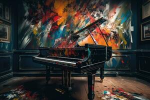 vibrante resumen pintura de grandioso piano en moderno interior foto