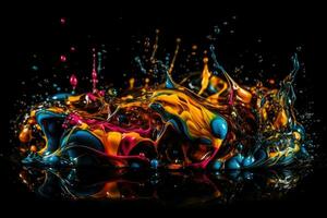 Colorful Fluid Motion on Glossy Black Background photo