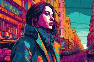 Vibrant Pop Art Style Illustration of Moscow Cityscape photo