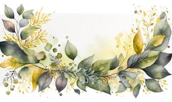 Green and Gold Watercolor Border for Wedding Stationery photo